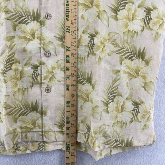 TOMMY BAHAMA Shirt Mens M Linen Floral Hibiscus Tropical Camp Short Sleeve Green - Picture 12 of 13